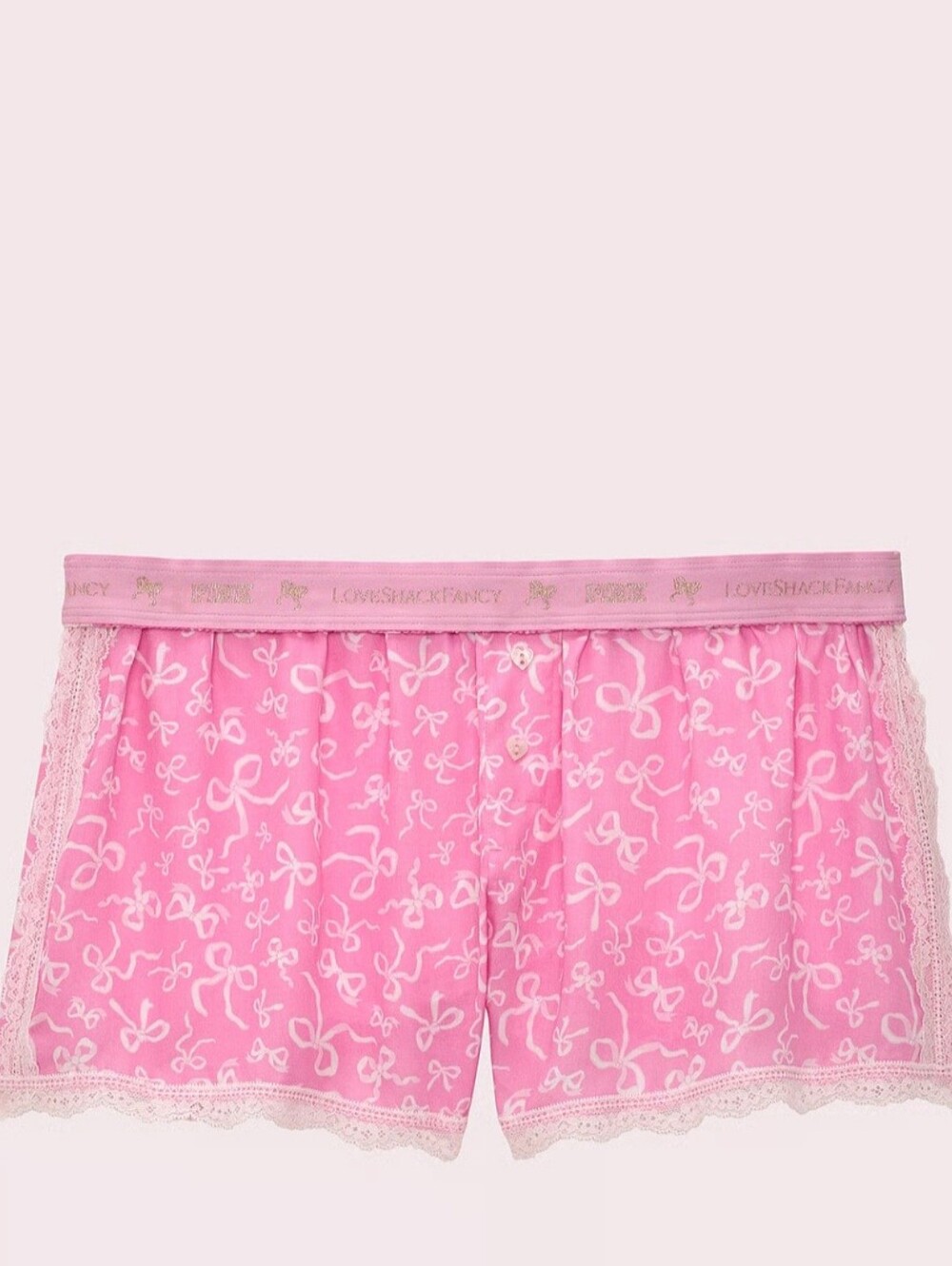 LoveShackFancy Pink Bow-Print Lace-Trim Sleep Shorts